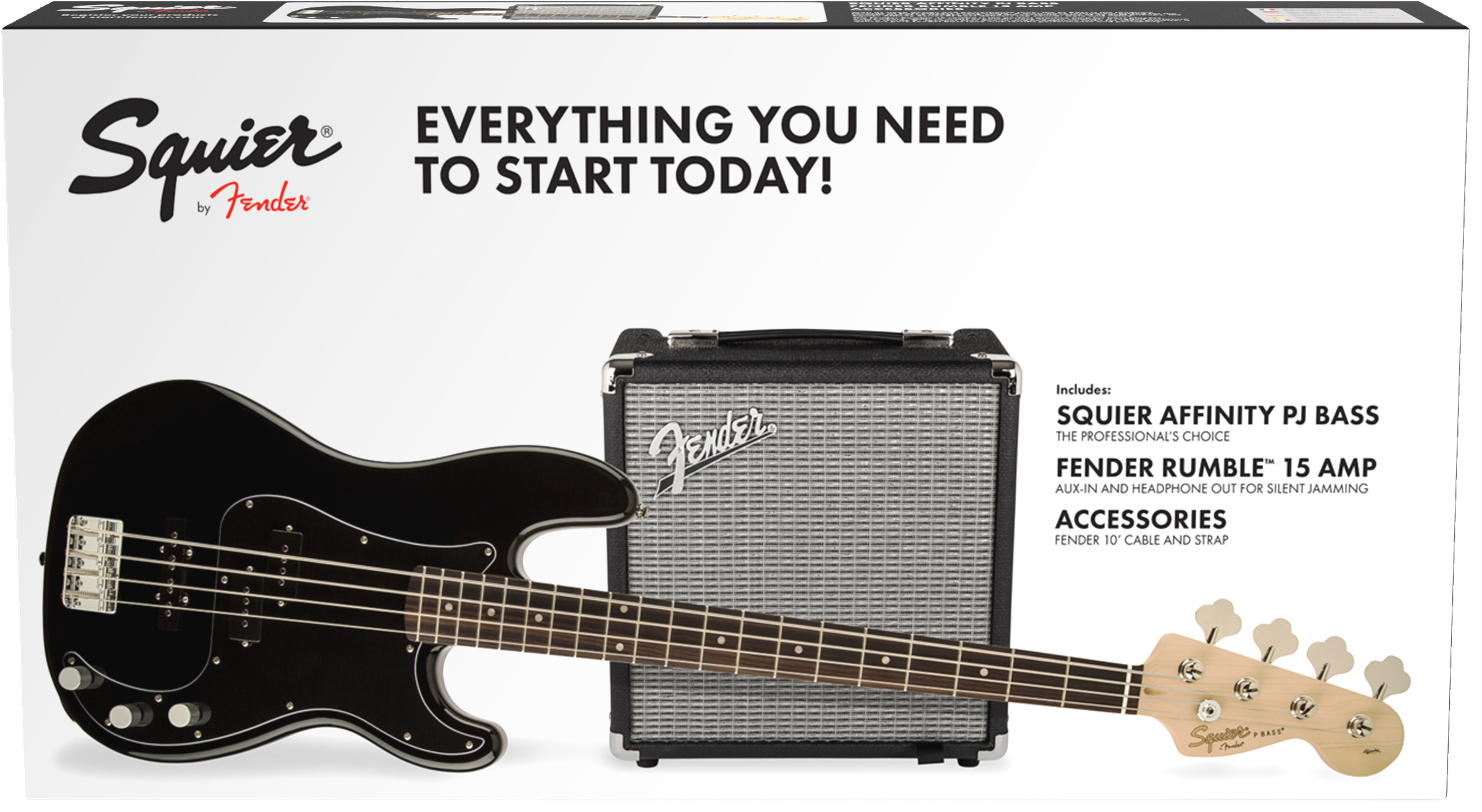 Squier Precision Bass Pj Affinity Series +fender Rumble 15 V3 Lau - Black - Solid body elektrische bas - Variation 1