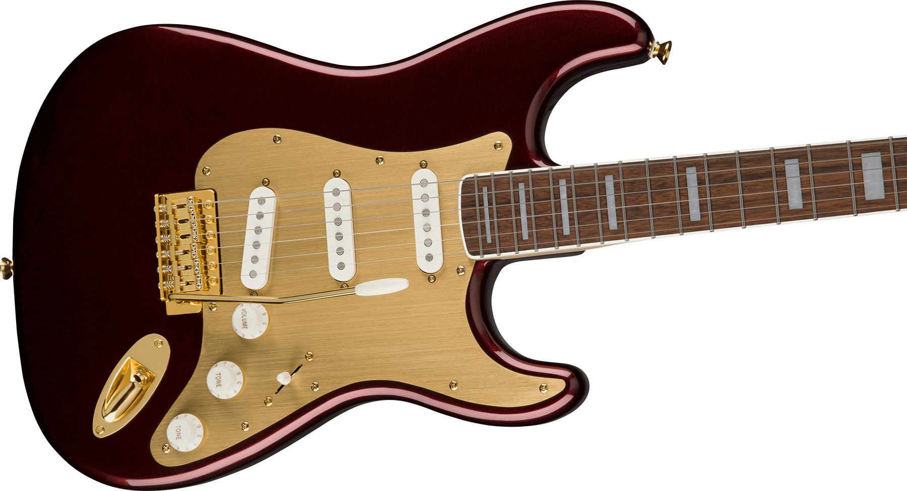 Squier Strat 40th Anniversary Gold Edition Lau - Ruby Red Metallic - Elektrische gitaar in Str-vorm - Variation 2