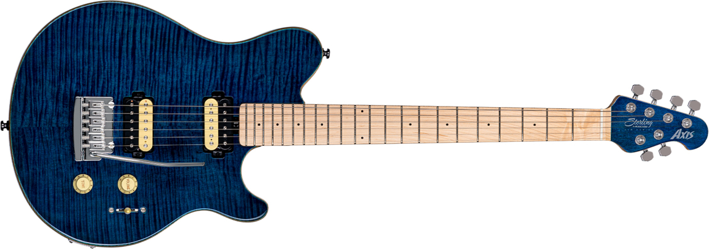 Sterling By Musicman Axis Flame Maple Ax3fm Hh Trem Mn - Neptune Blue - Enkel gesneden elektrische gitaar - Main picture