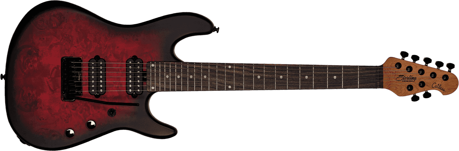 Sterling By Musicman Jason Richardson Cutlass 7c 2h Trem Rw - Dark Scarlet Burst Satin - 7-snarige elektrische gitaar - Main picture