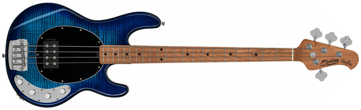 Sterling By Musicman Stingray Ray34fm H Active Mn - Neptune Blue - Solid body elektrische bas - Main picture