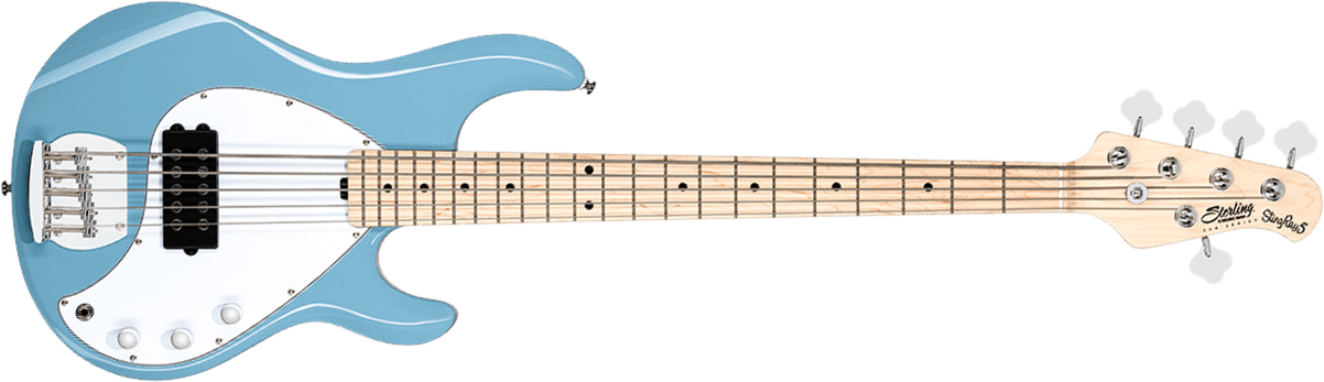Sterling By Musicman Stingray Ray5h 5c Active Mn - Chopper Blue - Solid body elektrische bas - Main picture