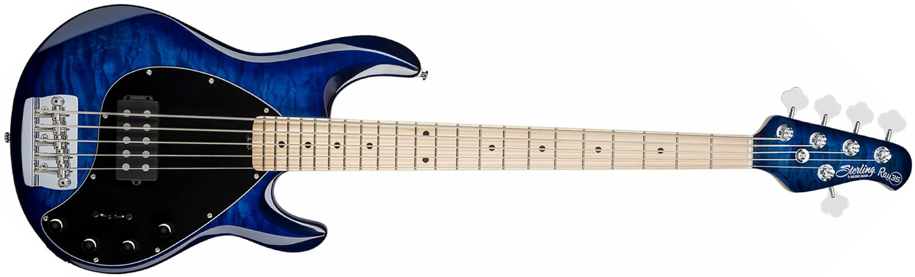 Sterling By Musicman Stingray5 Ray35qm 5-cordes Active Mn - Neptune Blue - Solid body elektrische bas - Main picture