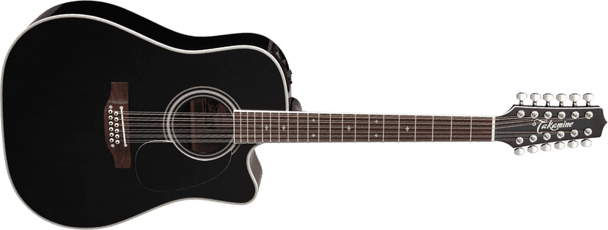 Takamine Ef381sc 12-string Legacy Dreadnought Cw 12-cordes Epicea Erable Ct4bii - Black - Elektro-akoestische gitaar - Main picture