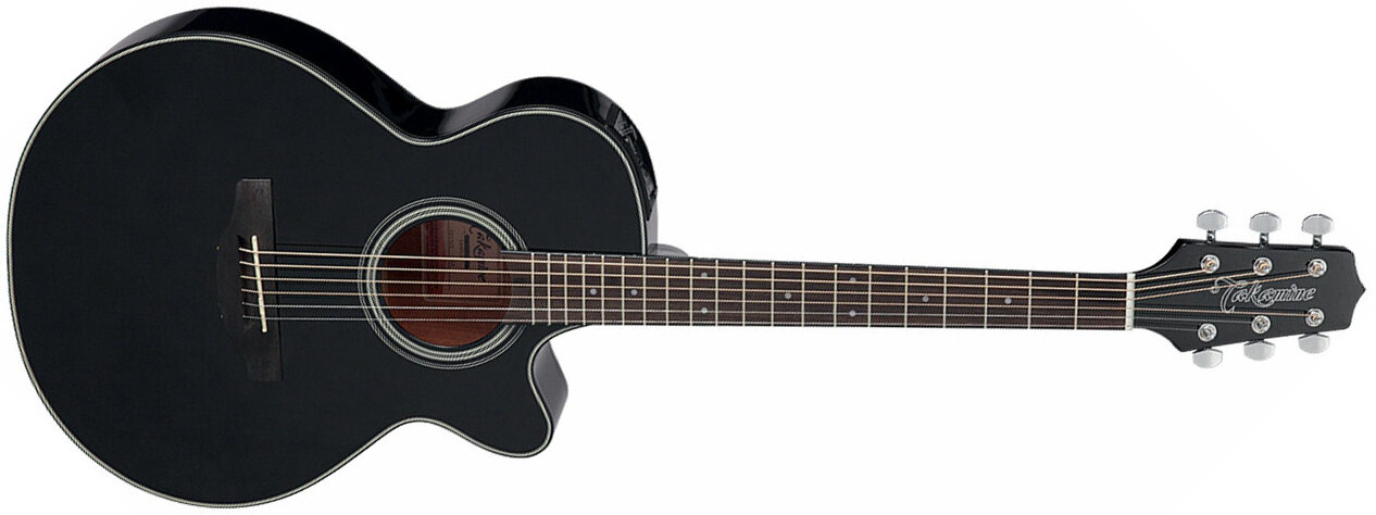 Takamine Gf15ce Blk Fxc Concert Cw Epicea Acajou Rw Tp-4t - Black Gloss - Elektro-akoestische gitaar - Main picture