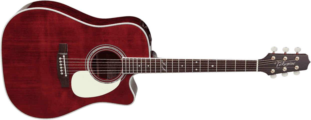 Takamine John Jorgenson Jj325src Jap Dreadnought Cw Epicea Bubinga - Red Satin Gloss - Elektro-akoestische gitaar - Main picture