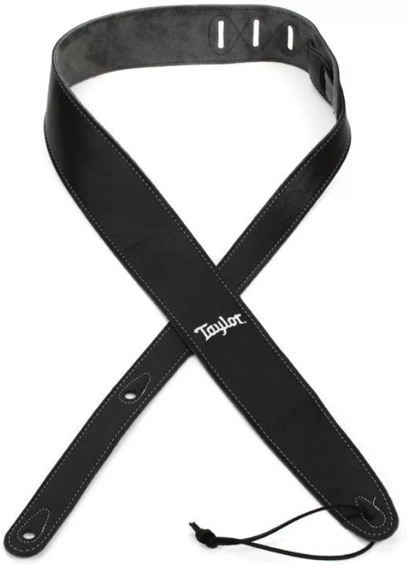 Taylor Strap Black Leather Suede Back 2.5 Inches Black Leather Silver Logo - Gitaarriem - Main picture