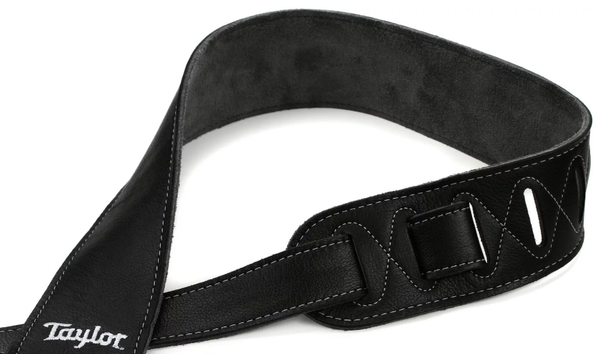 Taylor Strap Black Leather Suede Back 2.5 Inches Black Leather Silver Logo - Gitaarriem - Variation 1