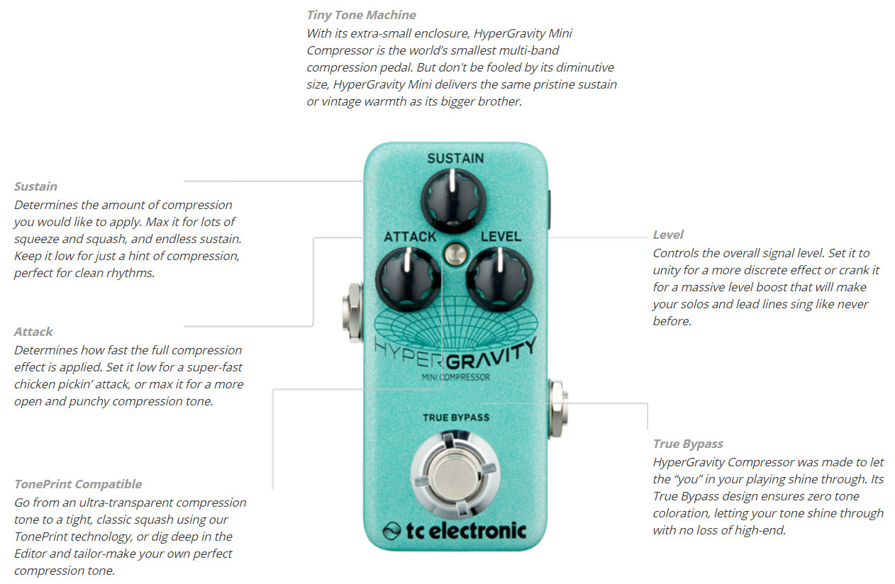 Tc Electronic Hypergravity Mini Compressor - Compressor/sustain/noise gate effect pedaal - Variation 2