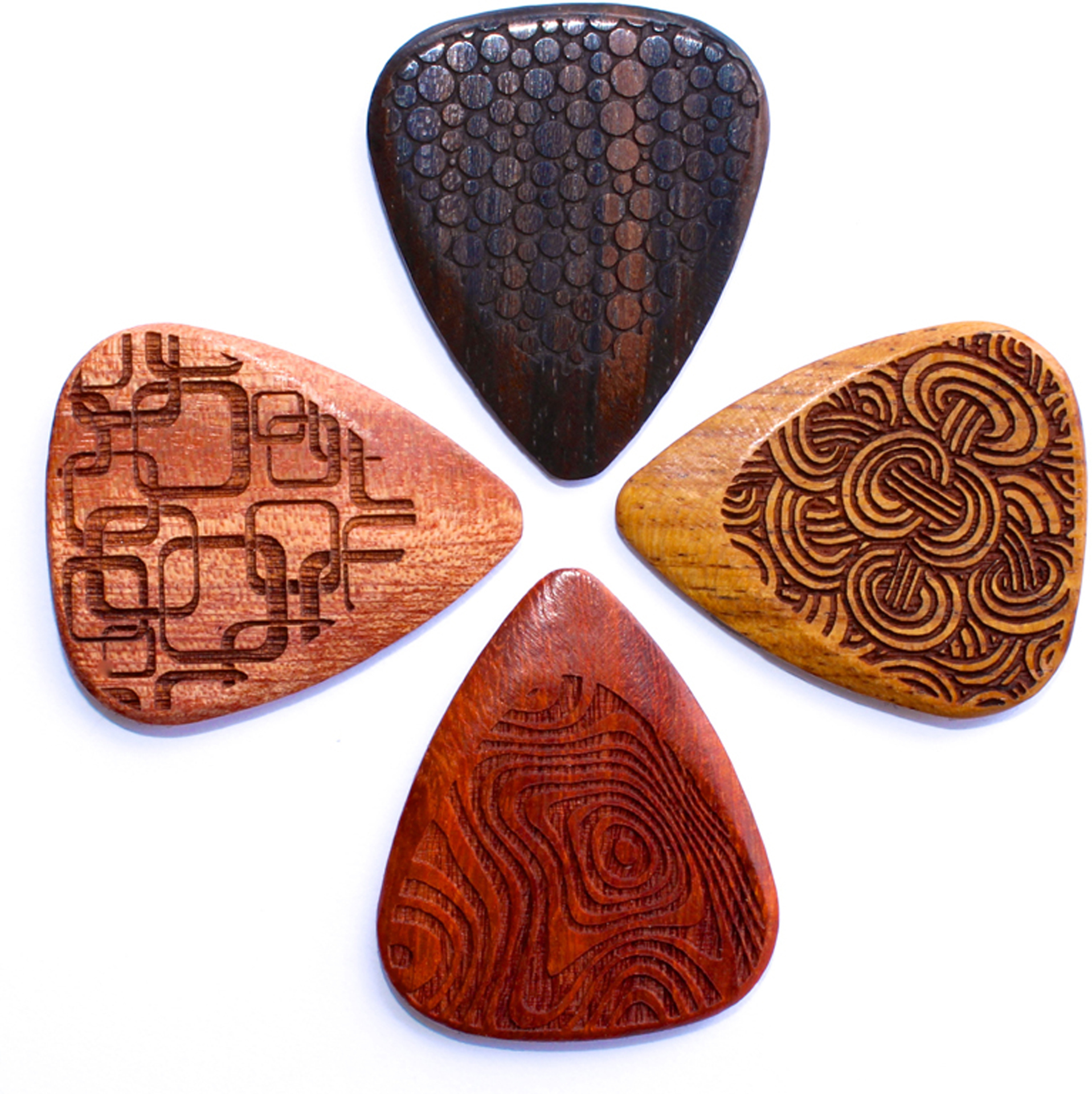 Timber Tones Sachet 4 Mediators En Bois - Laser Grip - Plectrum - Main picture