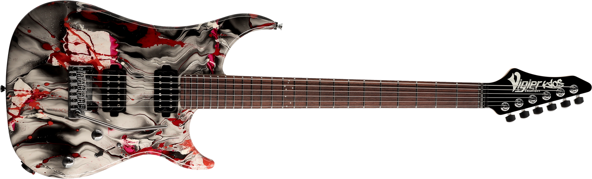 Vigier Excalibur Kaos 2h Trem Rw - Rock Art Chrome Black Red - Elektrische gitaar in Str-vorm - Main picture
