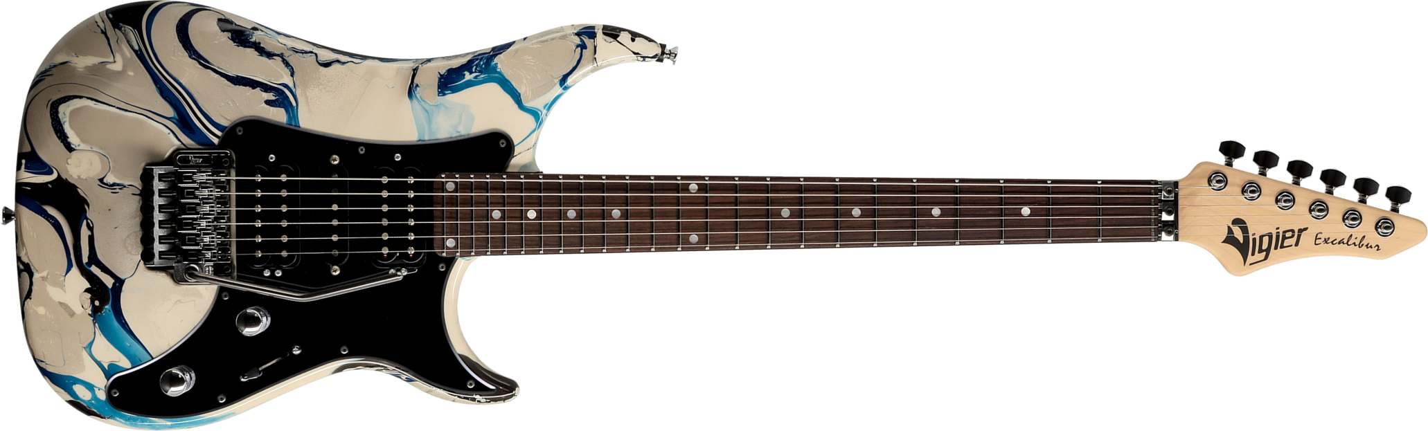 Vigier Excalibur Original Hsh Fr Rw - Rock Art Grey Blue - Elektrische gitaar in Str-vorm - Main picture
