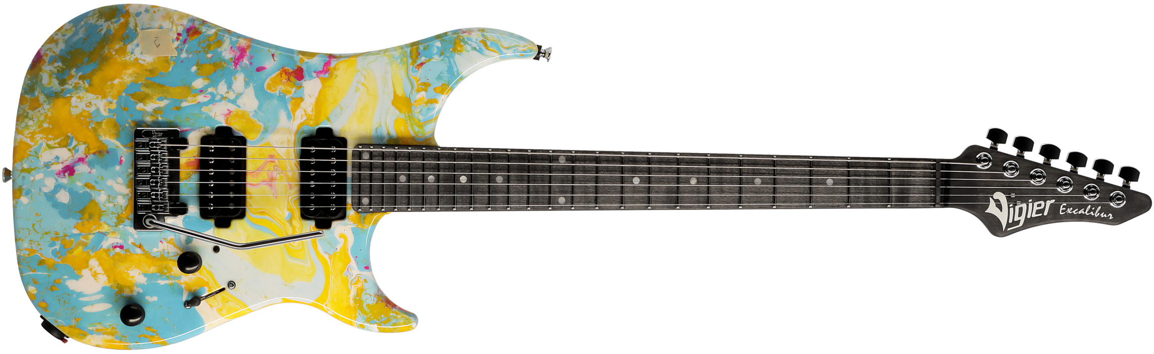Vigier Excalibur Thirteen 2h Trem Mn - Rock Art Yellow Blue White - Elektrische gitaar in Str-vorm - Main picture