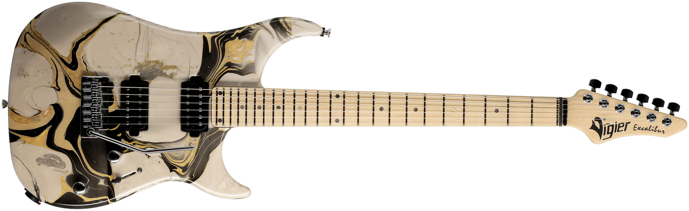 Vigier Excalibur Thirteen 2h Trem Mn - Rock Art Beige Black Yellow - Elektrische gitaar in Str-vorm - Main picture