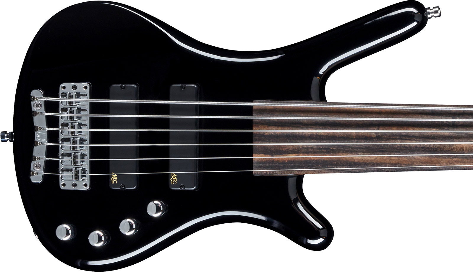 Warwick Corvette Basic Fretless 6c Rockbass Active Ebo - Solid Black - Solid body elektrische bas - Variation 1