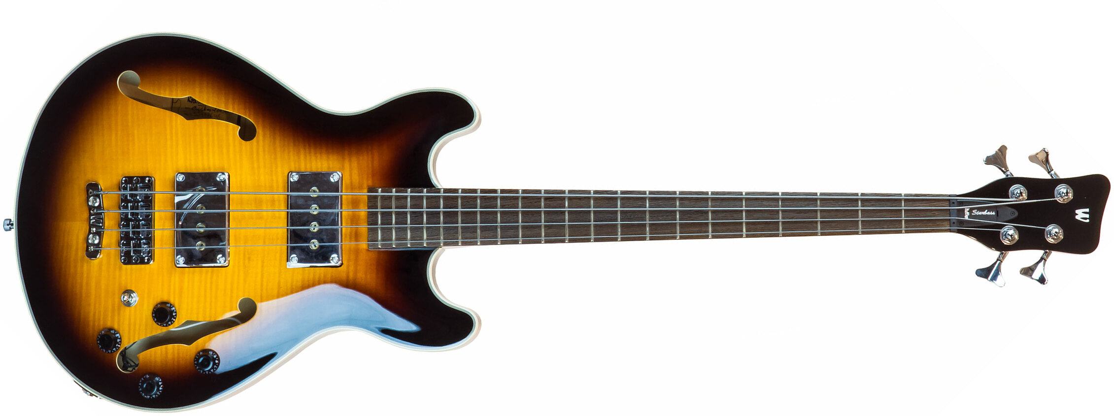 Warwick Star Bass Set Neck Flame Maple Rockbass Wen +housse - Vintage Sunburst - Hollow body elektrische bas - Main picture