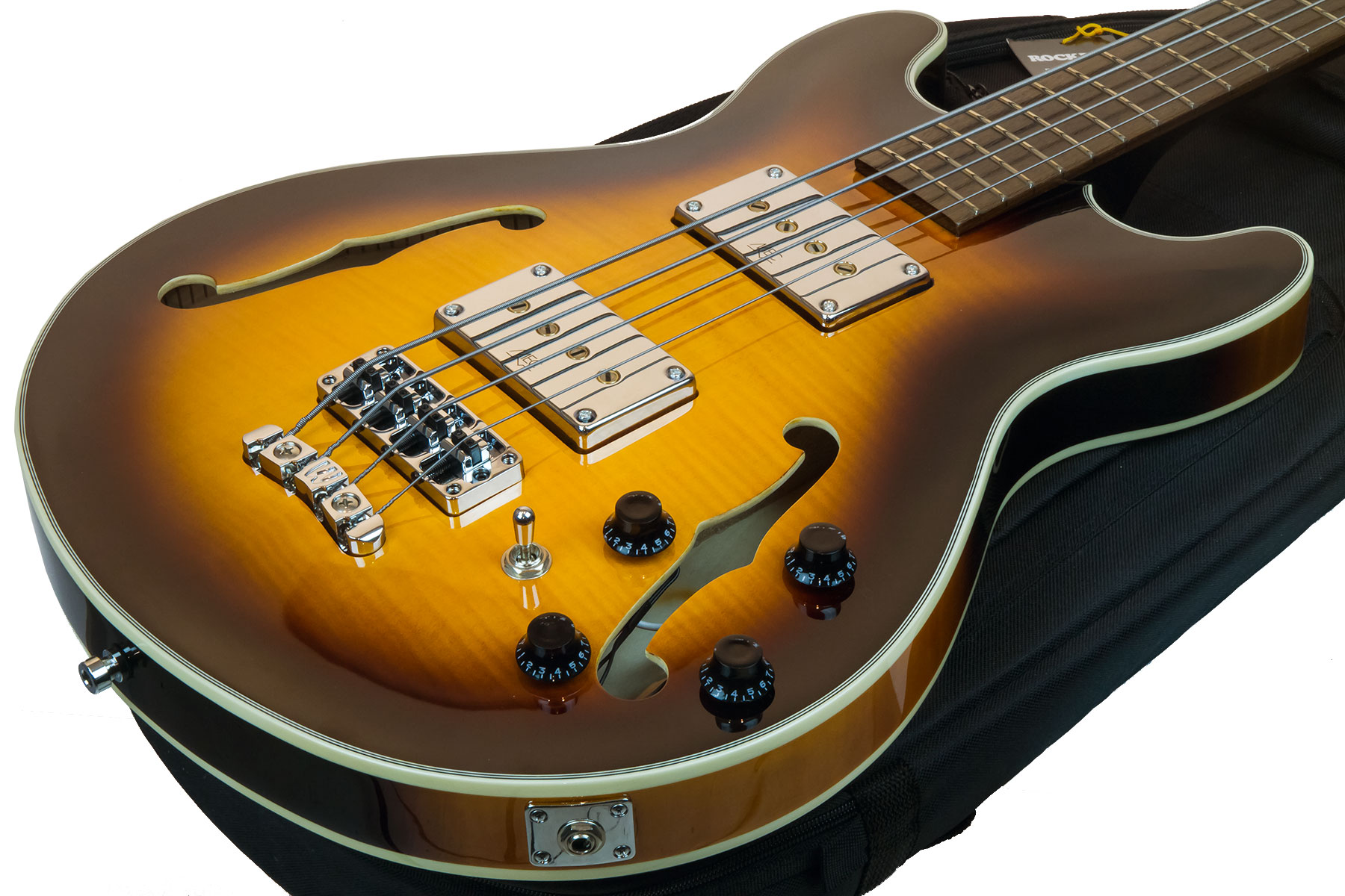 Warwick Star Bass Set Neck Flame Maple Rockbass Wen +housse - Vintage Sunburst - Hollow body elektrische bas - Variation 1