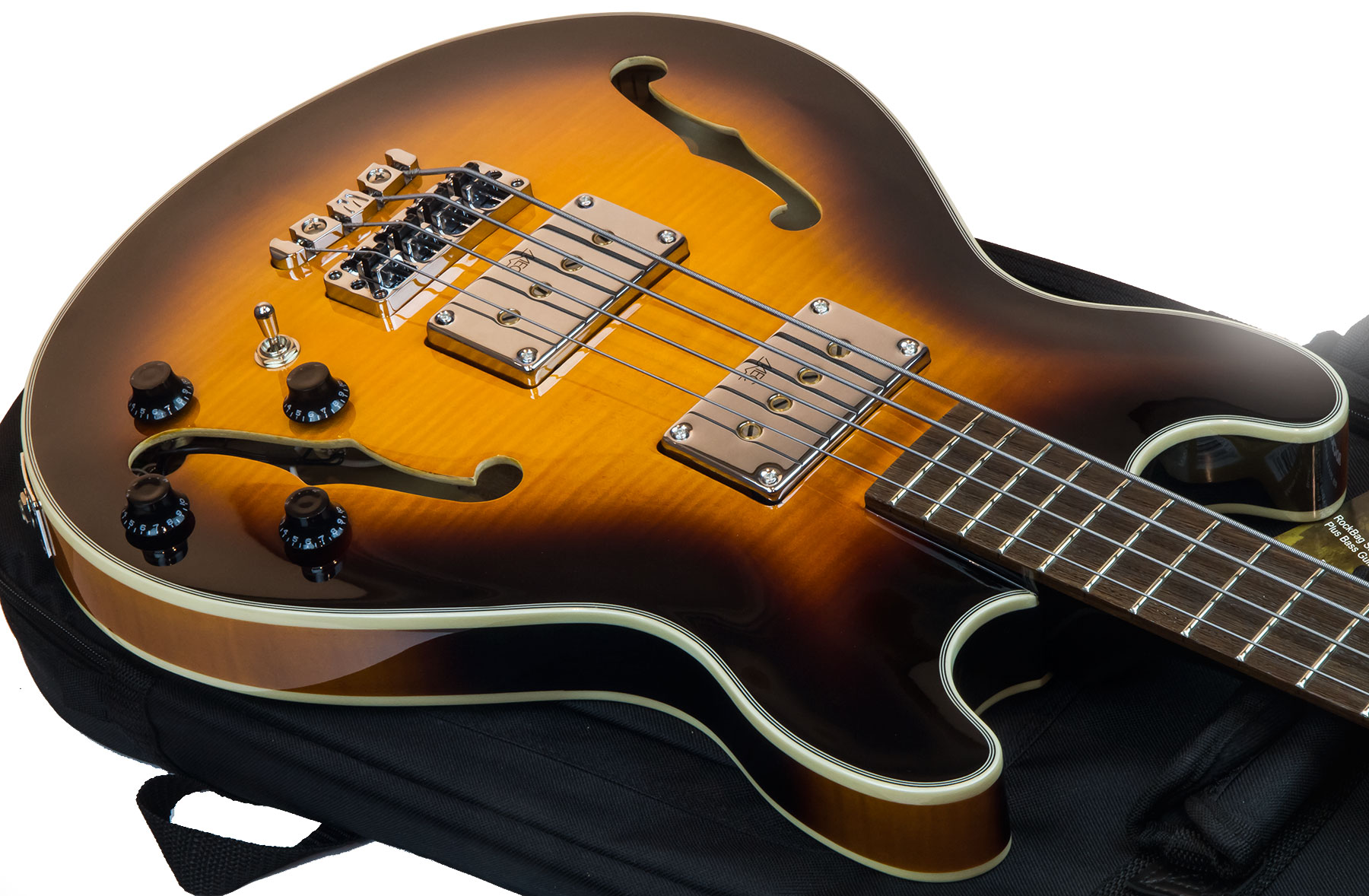 Warwick Star Bass Set Neck Flame Maple Rockbass Wen +housse - Vintage Sunburst - Hollow body elektrische bas - Variation 2