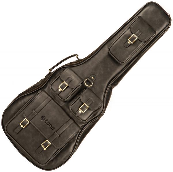 Tas voor akoestische westerngitaar X-tone 2035 FOL-BK Deluxe Leather Acoustic Dreadnought Guitar Bag - Matt Black