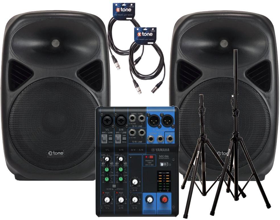 Pa systeem set X-tone 2 x SMA-12 + MG06 + XH 6310+ Sac + 2x X1003-Xlr-xlr 6m