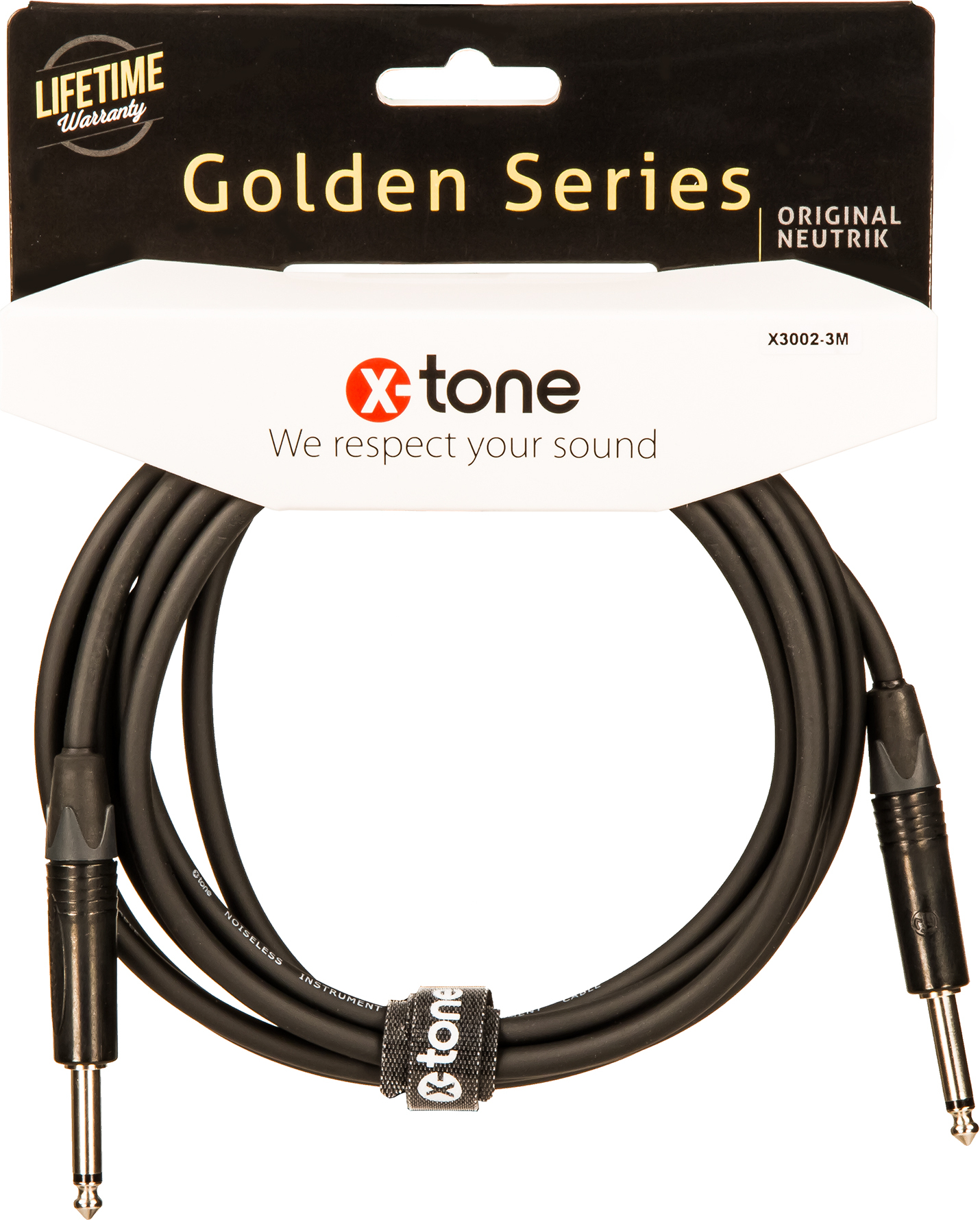 X-tone X3002-3m Instrument Cable Golden Series Neutrik Droit/droit 3m - Kabel - Main picture