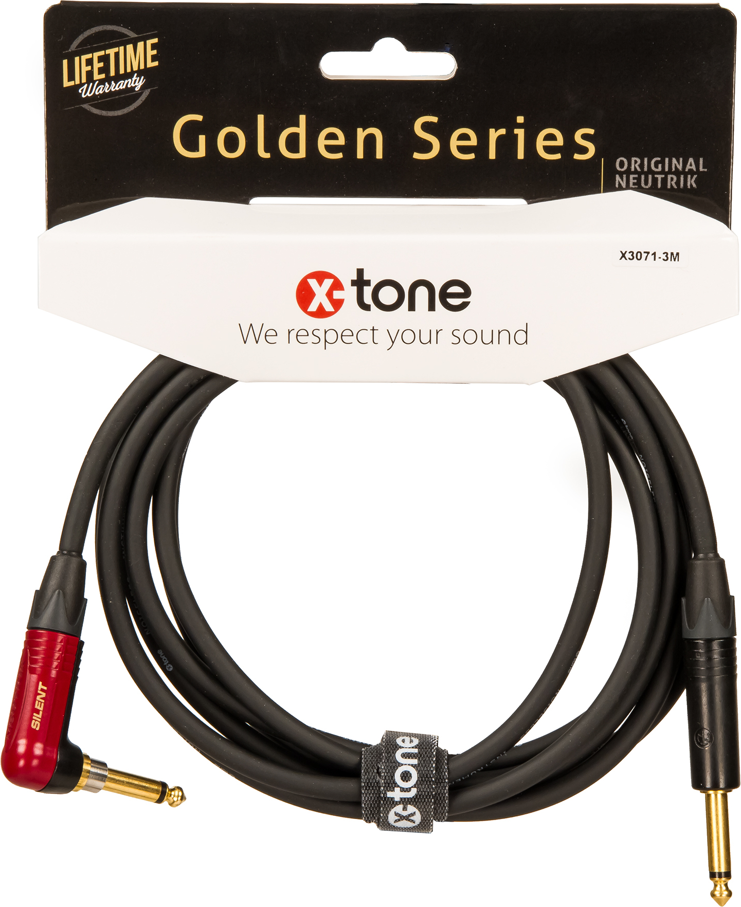 X-tone X3071-3 Instrument Cable Golden Neutrik Silent Droit/coude 3m - Kabel - Main picture