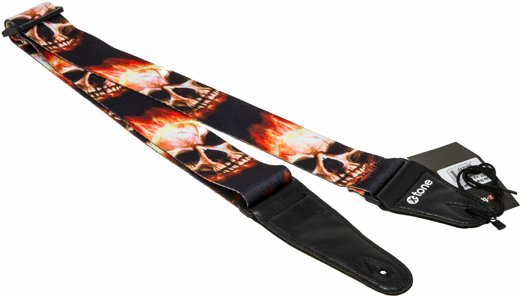 X-tone Xg 3101 Nylon Guitar Strap Skull With Flame Black & Red - Gitaarriem - Main picture