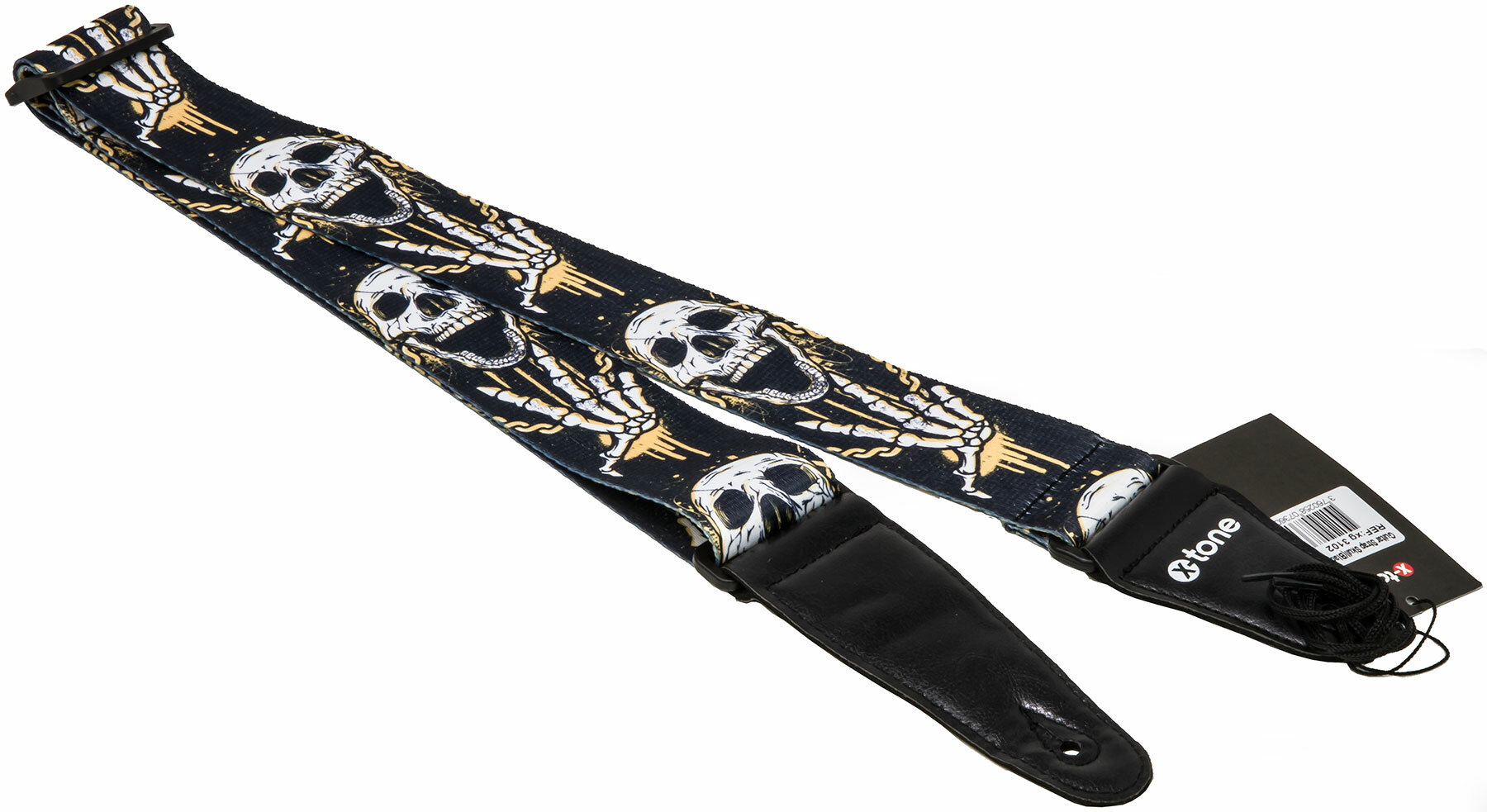 X-tone Xg 3102 Nylon Guitar Strap Skull Laughing Black & Yellow - Gitaarriem - Main picture