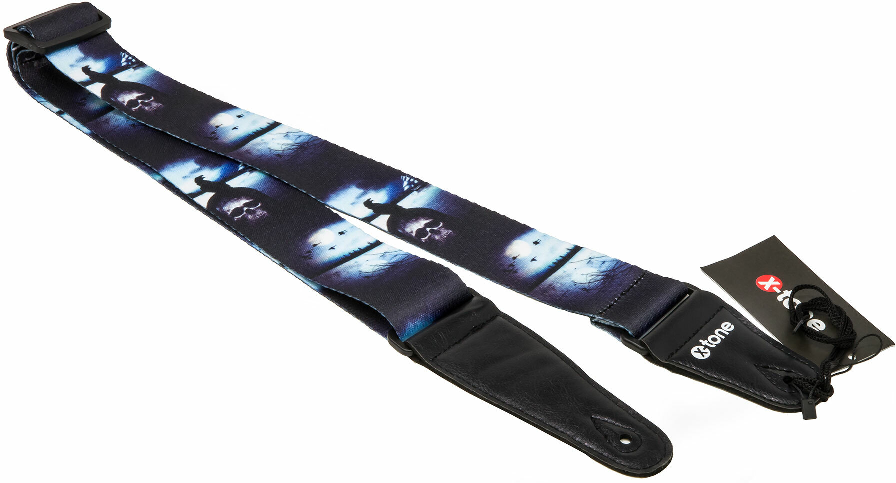 X-tone Xg 3104 Nylon Guitar Strap Skull With Crow Black & Blue - Gitaarriem - Main picture