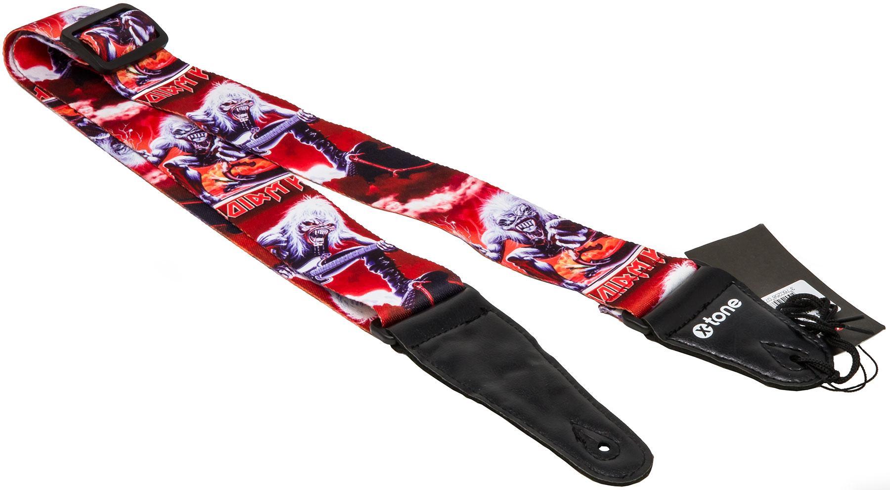 Gitaarriem X-tone XG 3106 Nylon Guitar Strap Skull With Hair - Black & Red