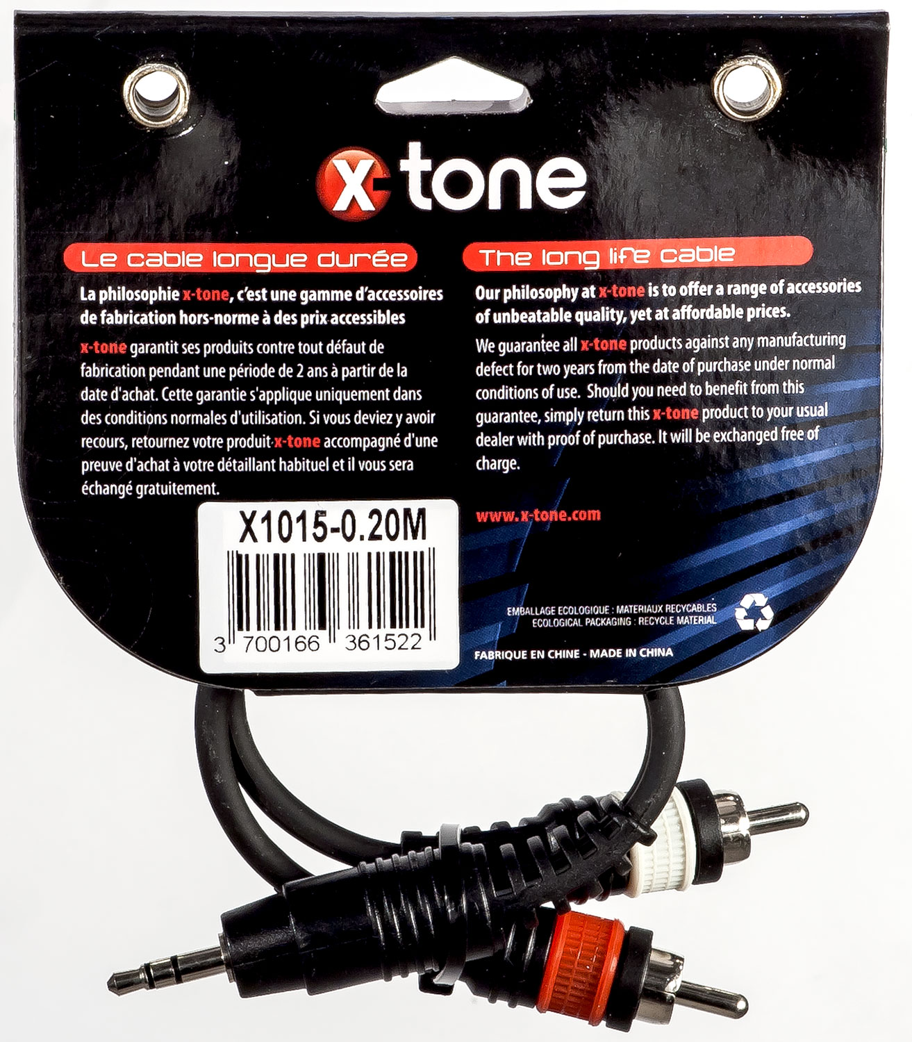 X-tone X1015-0.20m - Jack(m) 3,5 Stereo / 2 Rca(m) - Kabel - Variation 1