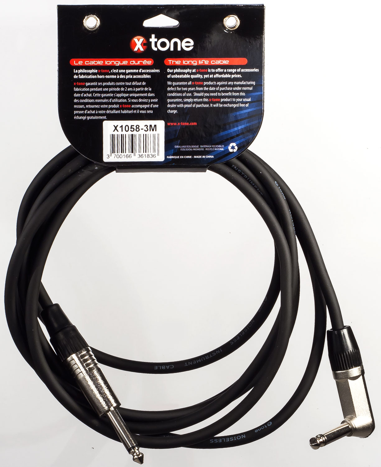 X-tone X1058-3m - Jack(m) 6,35 Mono Coude / Jack(m) 6,35 Mono - Kabel - Variation 1