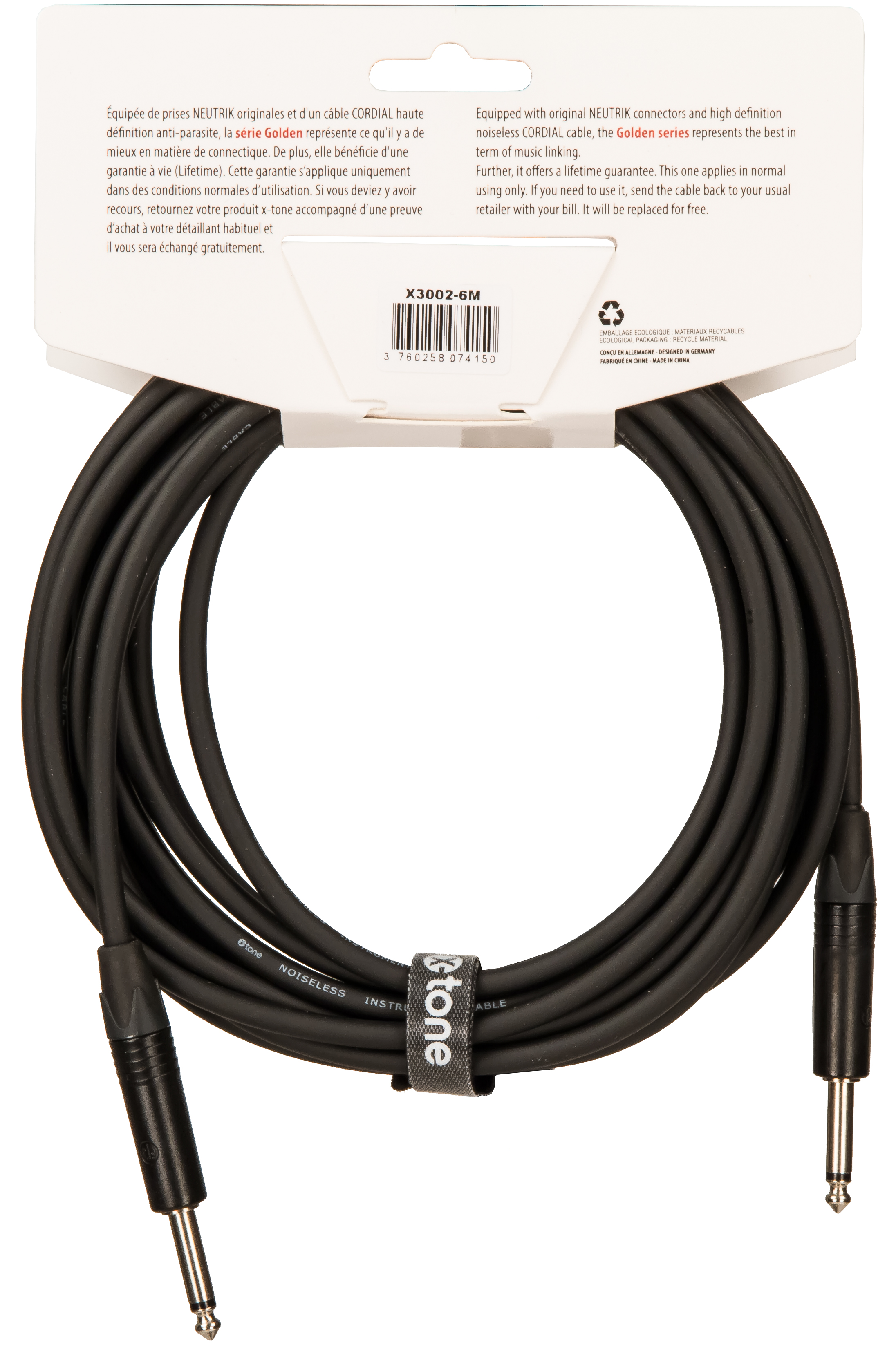 X-tone X3002-6m Instrument Cable Golden Series Neutrik Droit/droit 6m - Kabel - Variation 1