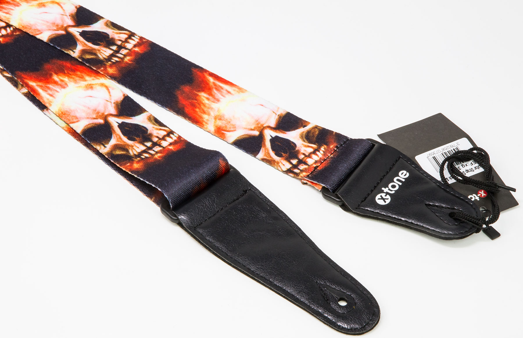 X-tone Xg 3101 Nylon Guitar Strap Skull With Flame Black & Red - Gitaarriem - Variation 1