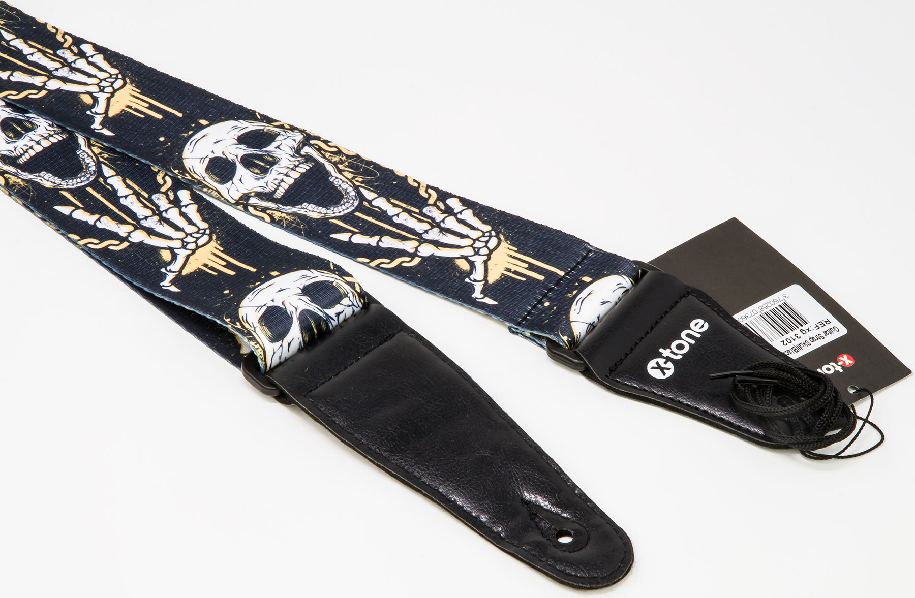 X-tone Xg 3102 Nylon Guitar Strap Skull Laughing Black & Yellow - Gitaarriem - Variation 1