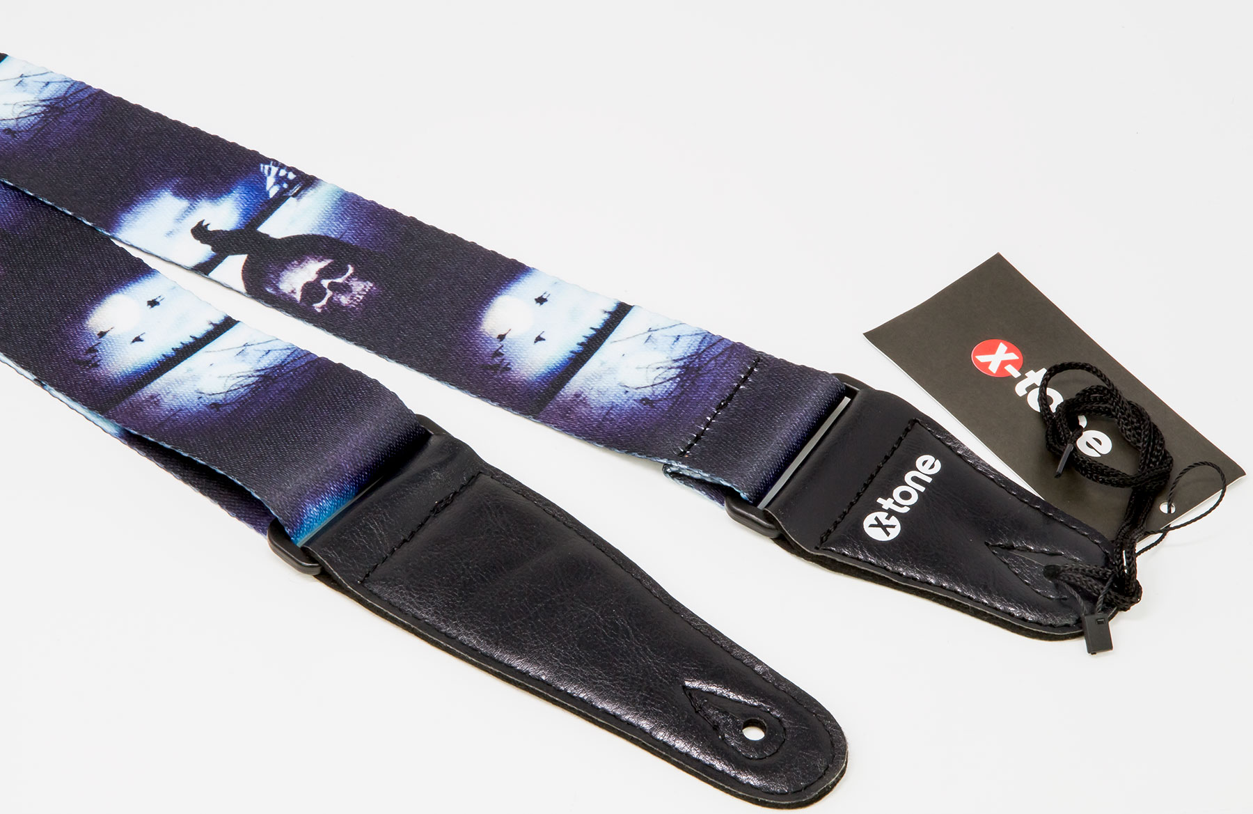 X-tone Xg 3104 Nylon Guitar Strap Skull With Crow Black & Blue - Gitaarriem - Variation 1